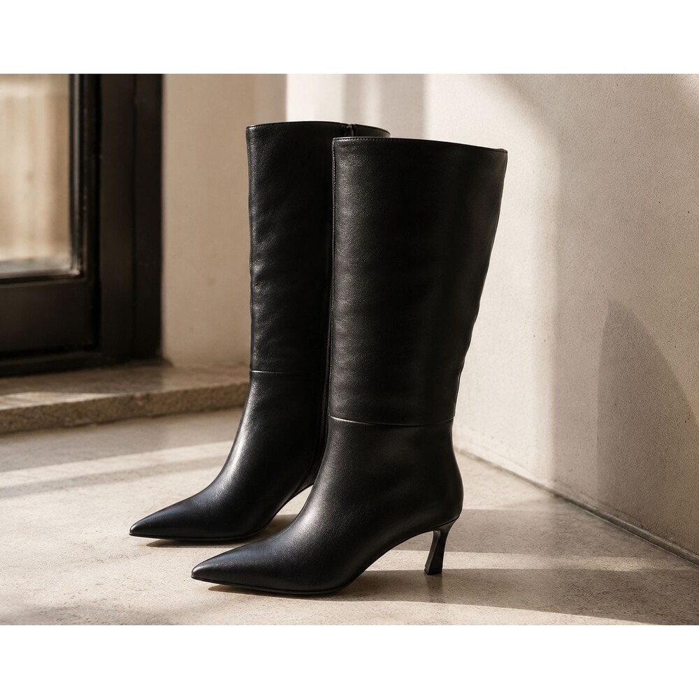 STEVE MADDEN Womens New Dress 100% Leather Slouch Toe Boots Black US 10 LAVA04S1